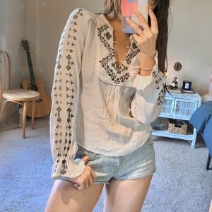 90’s Boho Ruffled V-neck Blouse